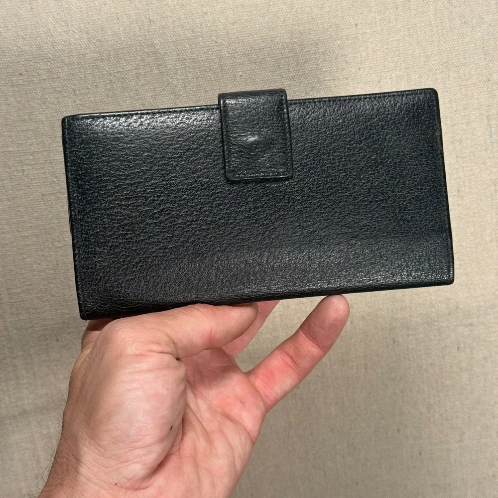 Vintage Gucci Black Pigskin Leather Long Wallet Silver Logo Bar Archival - Picture 2 of 9